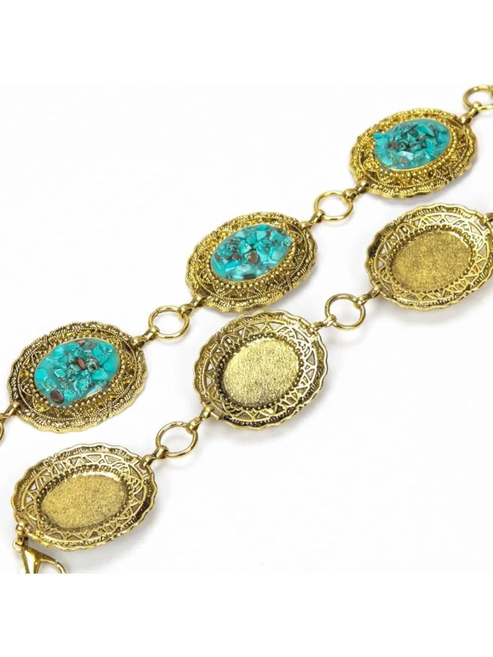 Retro Gold Metal Waist Chain with Turquoise Stone - Women's Punk Western Belt